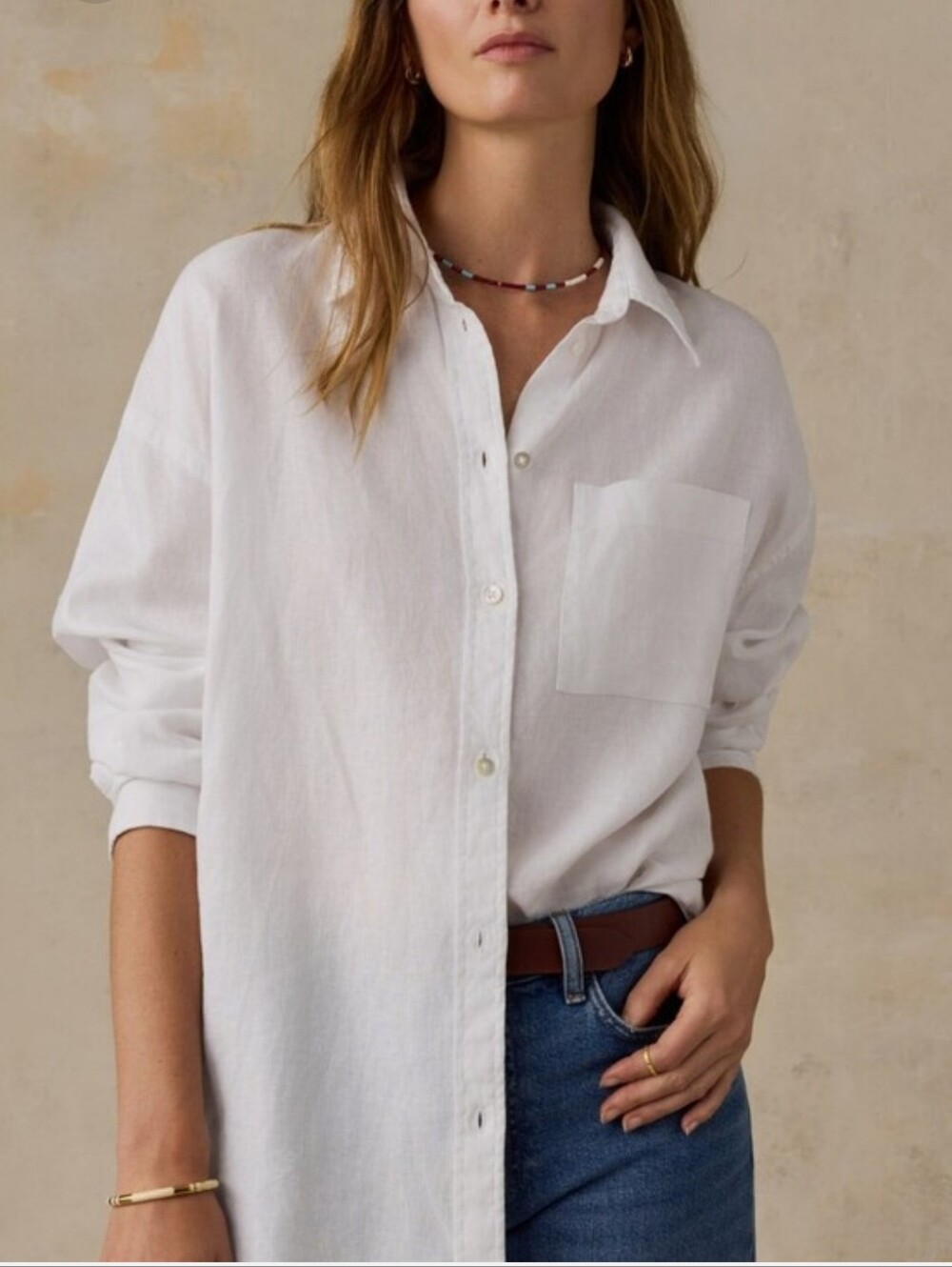 Faherty 100% Linen Laguna White Long-Sleeve Button-Up Womens Shirt Extra Large